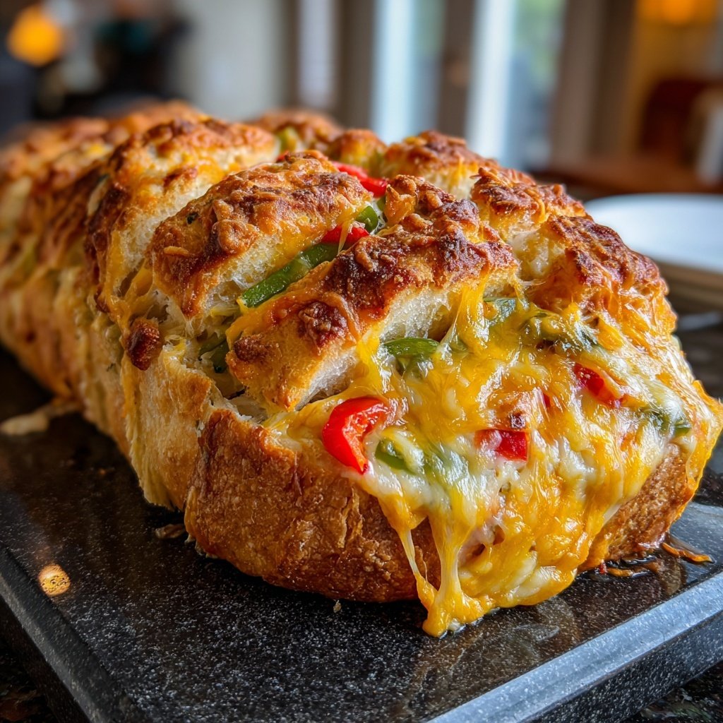 Super Bowl Cheesy Veggie Pull Apart Bread