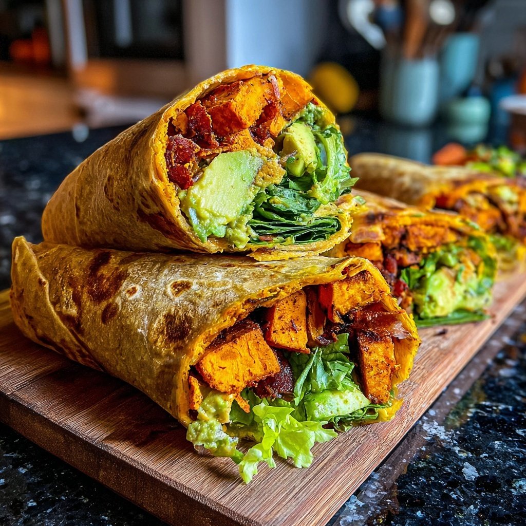 Roasted Sweet Potato Veggie Wraps