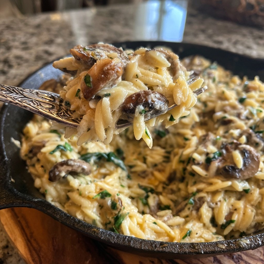 Romantic Creamy Parmesan Mushroom Orzo
